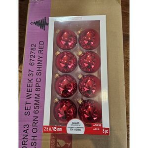 New In‎ Box Ashland Christmas Ornament 8 Piece Glass Ornaments 2.5"  Shiny Red